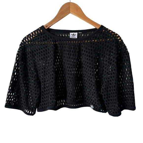 Adidas Big Logo Sleeveless Shirt Mesh Crop T-shirt Duo Black Women’s Medium - Picture 8 of 14